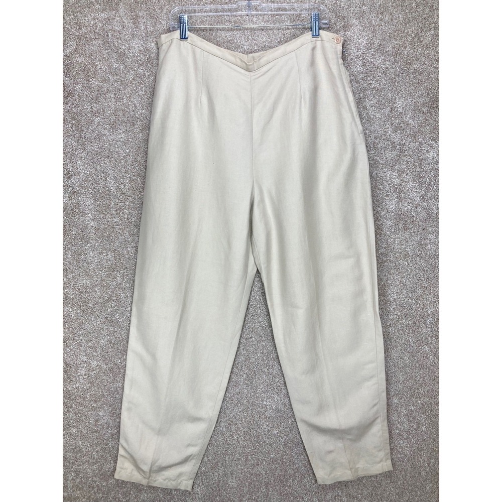 First Issue VTG Linen High Waisted Pants Women 14 Beige Side Zip Office Comfort